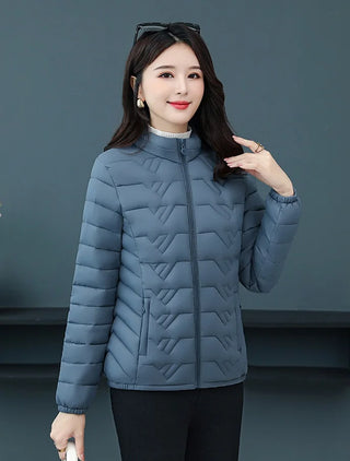 Buy haze-blue 2020 Autumn Winter Jackets Middle-Aged Women&#39;s Down Cotton Coat Stand-Up Collar Large Size Thin  and Light Warm Coats Outwear 5X