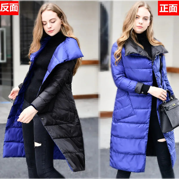 2022 Women Winter Coat Stand Collar White Duck Down Inner Women Light Long Jacket Coat Women Coat Casaco Feminino Parkas