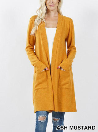 Buy ash-mustard Brushed Sweater Pocket Cardigan