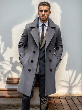 Buy dark-gray 2024 Autumn and Winter High-Quality Thick Long Double Breasted Men&#39;s Woolen Coat Slim Fit Woolen Coat