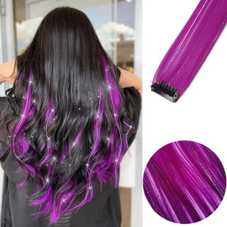 Buy jfp-t-a17-6pcs Clip in Hair Extensions 6pcs/Pack Colored Party Highlights 22 Inches Multi-Colors Straight Hair Synthetic Hairpieces Purple Pink