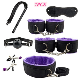 Buy nylon-7pcs-purple BDSM Kit Sex Toys for Men Erotic Handcuffs Whip Sextoy Anal Plug Vibrator Bdsm Sex Bondage Set Adult Toys Sm Products Sex Toys