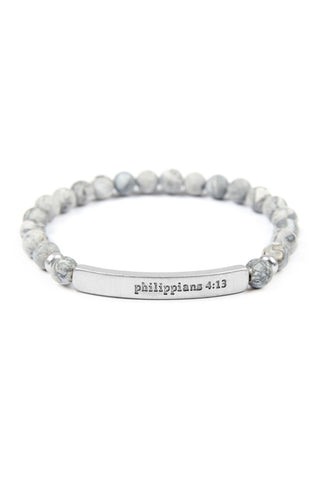 Buy silver-gray &quot;Philippians 4:13&quot; Natural Stone Stretch Bracelet