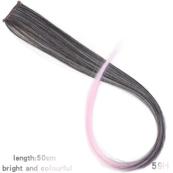 BUQI Straight Fake Colored Hair Extensions Clip Rainbow Hair Streak Synthetic Pink Orange White Purple Hair Strands on Clips