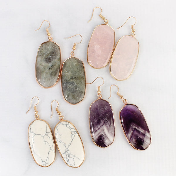 Natural Oval Stone Earrings