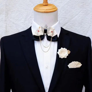 Buy 3-set Crystal Bow Tie Set Men&#39;s Women&#39;s Business Suit Accessories Collar Flowers Vintage Wedding Bow-Tie Pocket Towel Brooch 3pcs Sets