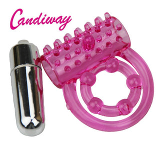 Buy dark-pink CandiWay Mini Vibrators Rings Double Cockring Delay Premature Ejaculation Penis Ball Loop Lock Sex Toys Product for Men