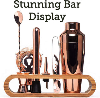 Buy copper-plated Cocktail Bar Set Mixology Bartender Kit: 10-Piece Bar Tool Set With Stylish Bamboo Stand