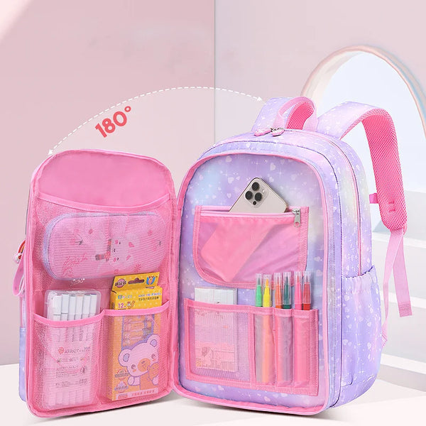 2022 New Primary School Backpack Cute Colorful Bags for Girls Princess School Bags Waterproof Children Rainbow Series Schoolbags