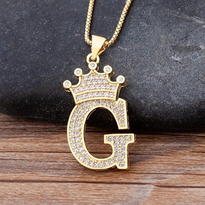 New Luxury Copper Zircon A-Z Crown Alphabet Pendant Chain Necklace Punk Hip-Hop Style Fashion Woman Man Initial Name Jewelry - Webster.direct