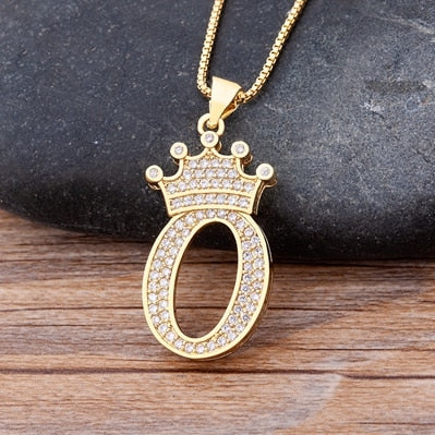 New Luxury Copper Zircon A-Z Crown Alphabet Pendant Chain Necklace Punk Hip-Hop Style Fashion Woman Man Initial Name Jewelry - Webster.direct