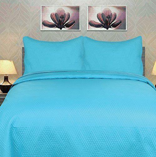 DaDa Bedding Gentle Wave Turquoise Teal Blue Thin & Lightweight Quilted Bedspread Set (LH3000)