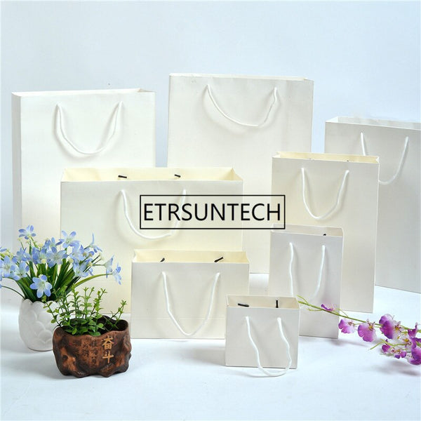 200Pcs/Lot Black/Brwon/White Kraft Paper Bag With Handle Wedding Party Favor Paper Gift Bags