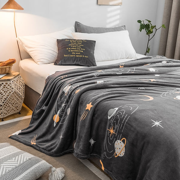 Starry Sky Bedspread Blanket 200x230cm High Density Super Soft Flannel Blanket to on for the Sofa/Bed/Car Portable Plaids