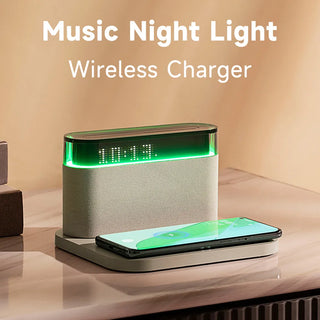 4 IN 1 Desk Music Night Light Alarm Clock Wireless Speaker Fast Wireless Charger Pad for iPhone14 13 12 11 Pro Max X Samsung S23