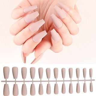 Buy coffin-02 False Nail With Glue Women Nail Art Decorations 24pcs Fake Nails Solid Color Frosted Matte Full Cover Stiletto Long Nail Tips