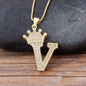 New Luxury Copper Zircon A-Z Crown Alphabet Pendant Chain Necklace Punk Hip-Hop Style Fashion Woman Man Initial Name Jewelry - Webster.direct