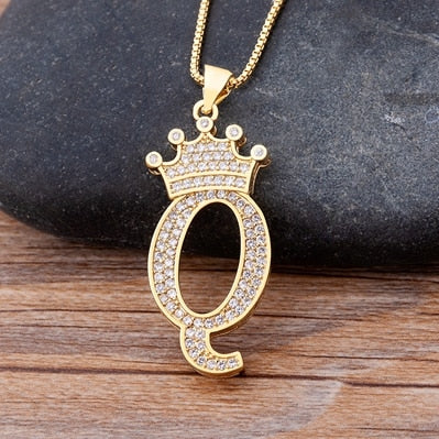 New Luxury Copper Zircon A-Z Crown Alphabet Pendant Chain Necklace Punk Hip-Hop Style Fashion Woman Man Initial Name Jewelry - Webster.direct