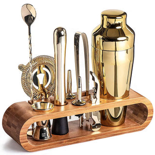 Cocktail Bar Set Mixology Bartender Kit: 10-Piece Bar Tool Set With Stylish Bamboo Stand