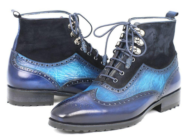 Paul Parkman Wingtip Boots Blue Suede & Leather