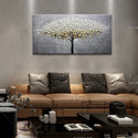 3D Palette Knife Hand-Painted Canvas Oil Painting Abstract Golden Silver Rich Tree Living Room Bedroom Modern Wall Trendy Decor