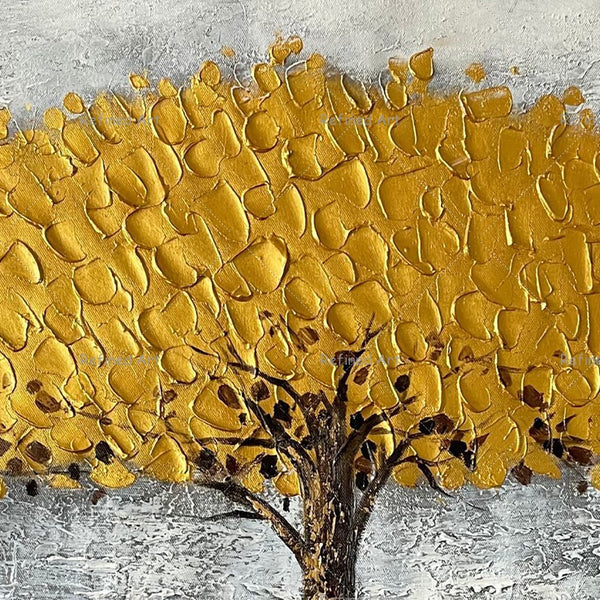 3D Palette Knife Hand-Painted Canvas Oil Painting Abstract Golden Silver Rich Tree Living Room Bedroom Modern Wall Trendy Decor