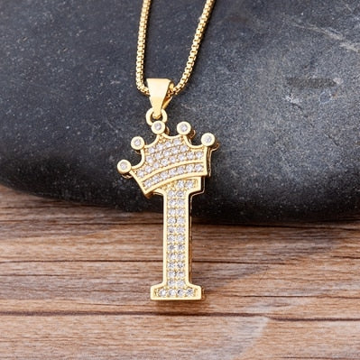 New Luxury Copper Zircon A-Z Crown Alphabet Pendant Chain Necklace Punk Hip-Hop Style Fashion Woman Man Initial Name Jewelry - Webster.direct