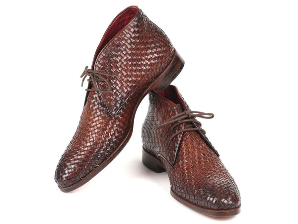 Paul Parkman Men's Brown Woven Leather Chukka Boots