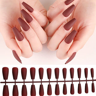 Buy coffin-01 False Nail With Glue Women Nail Art Decorations 24pcs Fake Nails Solid Color Frosted Matte Full Cover Stiletto Long Nail Tips