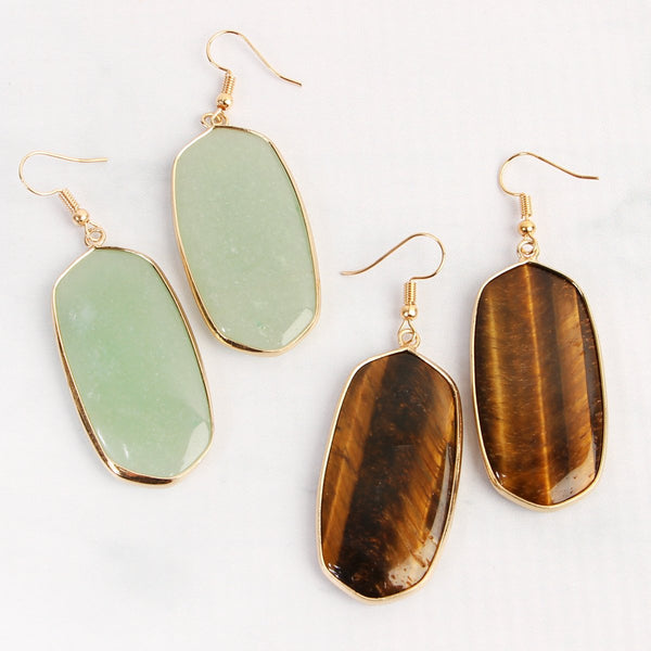 Natural Oval Stone Earrings