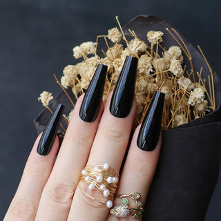 Buy uv-black Extra Nude Long Coffin Fake Nail Rhinestone Luxury Coffin AB Rhinestone Holographic False Nails Coffee