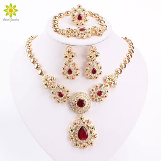 Fine Jewelry Sets for Women Wedding Accessories African Beads Party Gift Gold Color Crystal Necklace Earrings Sets