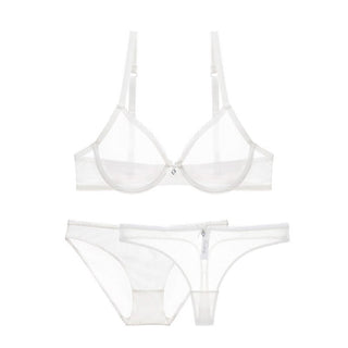 Buy white Varsbaby Sexy Mesh Lace Underwear Transparent Unlined 1 Bra+2 Panties Bra Set Plus Size 32-42cde