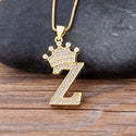 New Luxury Copper Zircon A-Z Crown Alphabet Pendant Chain Necklace Punk Hip-Hop Style Fashion Woman Man Initial Name Jewelry - Webster.direct