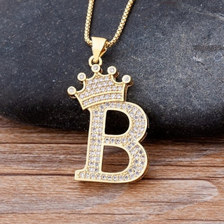 New Luxury Copper Zircon A-Z Crown Alphabet Pendant Chain Necklace Punk Hip-Hop Style Fashion Woman Man Initial Name Jewelry - Webster.direct