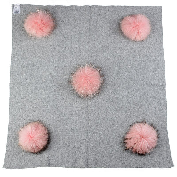 Geebro Newborn Warm Wool Swaddling Blanket With 15cm Real Raccoon Fur Pompom