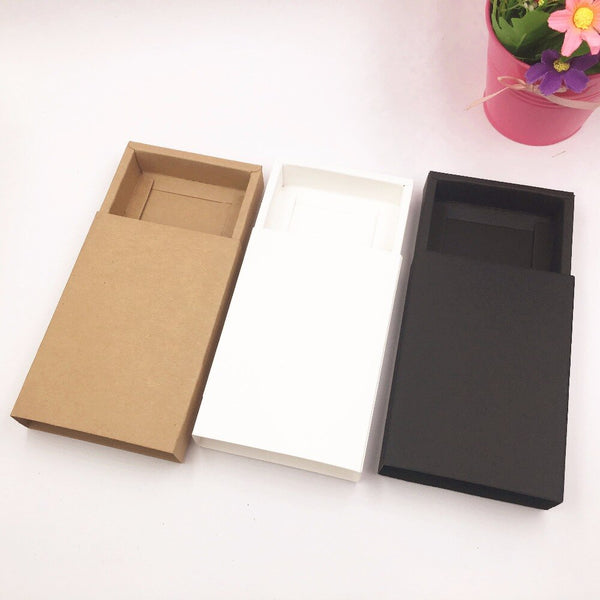 20pcs/Lot White/Black/Kraft Gift Box Retail Black Kraft Paper Drawer Box, Blank Gift Cardboard Boxes Carton Box (Custom Logo)