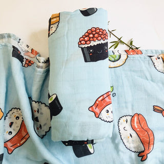 Buy blue-sushi Muslin Swaddle 120x120 Baby Blanket Bamboo Fiber Baby Blankets Newborn Swaddle Stroller Newborn Blanket Pielucha Dropshipping