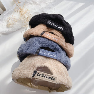 Japanese-Style Pure Color Children's  Label Plush Ball Melon Cap Chinese Landlord Hat Fashion Children's Baby Flannel Warm Hat