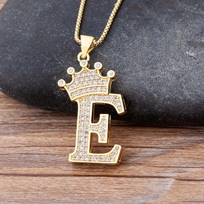 New Luxury Copper Zircon A-Z Crown Alphabet Pendant Chain Necklace Punk Hip-Hop Style Fashion Woman Man Initial Name Jewelry - Webster.direct