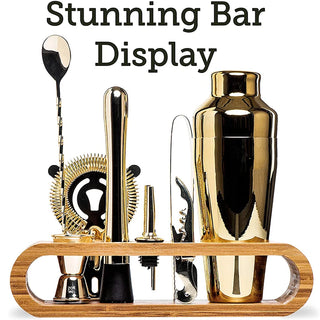 Buy gold-plated Cocktail Bar Set Mixology Bartender Kit: 10-Piece Bar Tool Set With Stylish Bamboo Stand